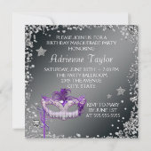 Invitation de fête masquée violette avec confettis (Dos)
