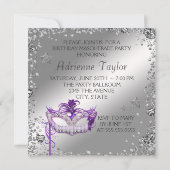 Invitation de fête masquée violette avec confettis (Dos)