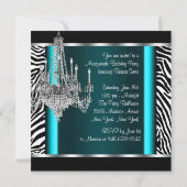 Invitation de fête masquée zèbre bleu sarcelle Cha (Dos)