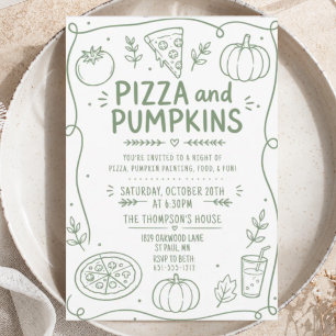 Invitation de fête minimaliste Doodle Pizza automn
