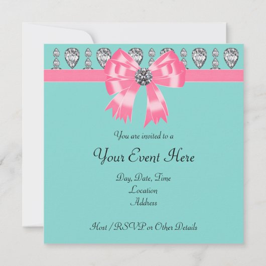 Invitation de fête modèle diamants rose turquoise  (Dos)