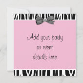Invitation de fête modèle Zèbre Rose (Dos)