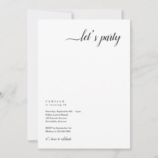 Invitation de fête moderne et minimaliste (Devant)