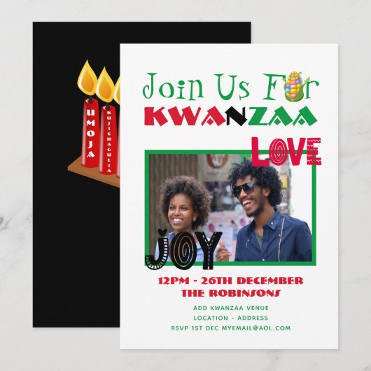 Invitation de fête moderne KWANZAA avec 7 bougies (Devant / Derrière)