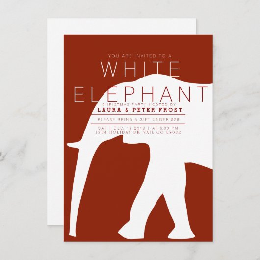 Invitation de fête moderne White Elephant (Devant / Derrière)
