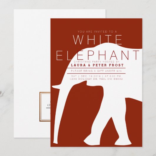 Invitation de fête moderne White Elephant (Devant / Derrière)