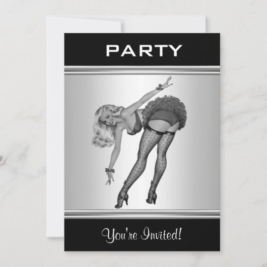 Invitation de fête Noir & Blanc Style Pin-Up Girl  (Devant)