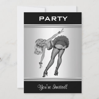 Invitation de fête Noir & Blanc Style Pin-Up Girl 