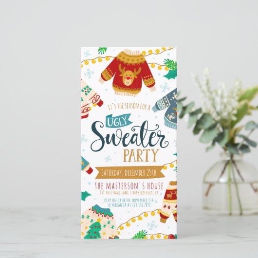 Invitation de fête numérique de Noël moche (Debout devant)