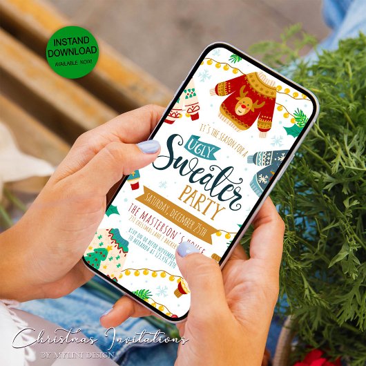 Invitation de fête numérique de Noël moche