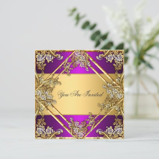 Invitation de fête or et violet pour toute occasio (Debout devant)