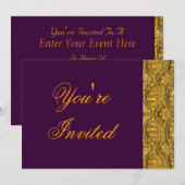 Invitation de fête Or et Violet profond (Devant / Derrière)