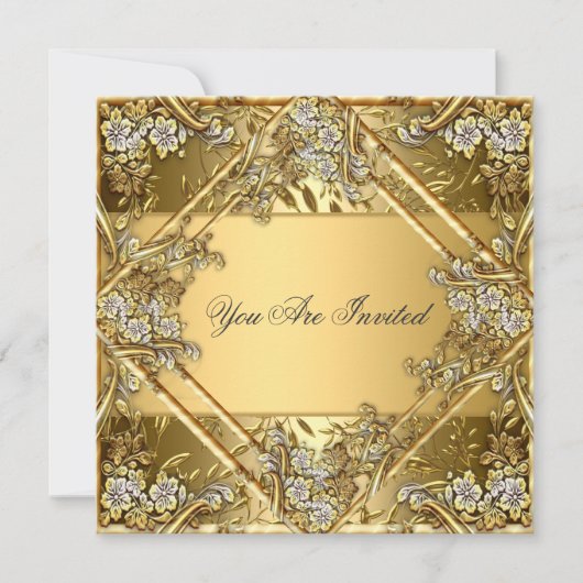 Invitation de fête or sur or (Devant)