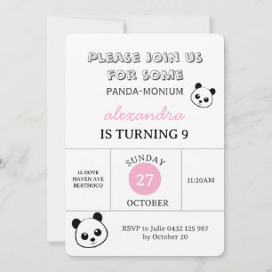 Invitation de fête ourson panda mignon – Personnal
