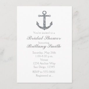 Invitation de fête pailletée argent à l'ancre naut