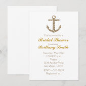Invitation de fête paillettes dorées Ancre nautiqu (Devant / Derrière)