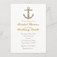 Invitation de fête paillettes dorées Ancre nautiqu