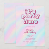 Invitation de fête pastel holographique tie-dyé ar (Devant / Derrière)