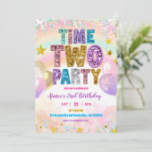 Invitation de fête Pastel Sequin Glitter Time TWO (Debout devant)