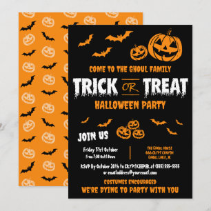 Invitation de fête personnalisable A pour Trick or