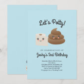 Invitation de fête personnalisée Kawaii Caca & PQ  (Devant / Derrière)