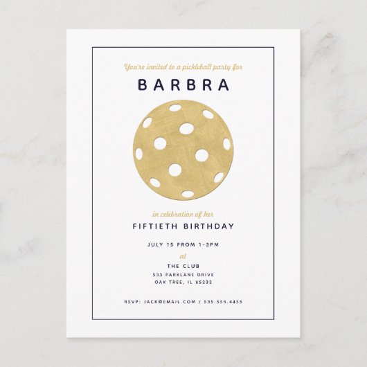Invitation de fête Pickleball Party Chic Or Noir (Devant)