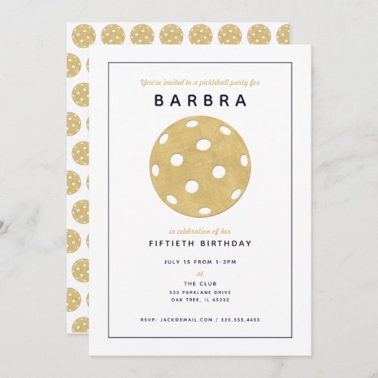 Invitation de fête Pickleball Party Chic Or Noir (Devant / Derrière)