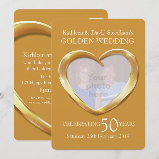 Invitation de fête pour 50 ans de mariage avec pho (Devant / Derrière)