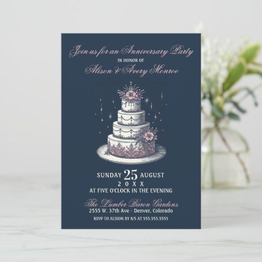 Invitation de fête pour gâteau rose et blanc (Debout devant)