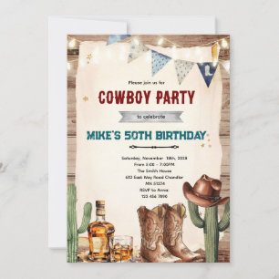Invitation de fête pour homme adulte cowboy