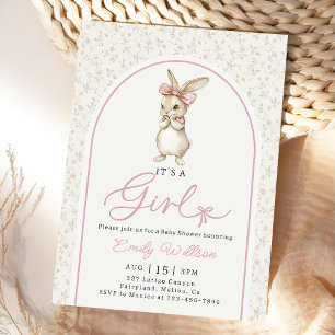 Invitation de fête prénatale Coquette Fille Lapin