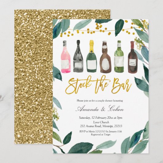 Invitation de fête prénatale couple avec verdure s (Devant / Derrière)