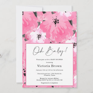 Invitation de fête prénatale Oh Baby à fleurs rose