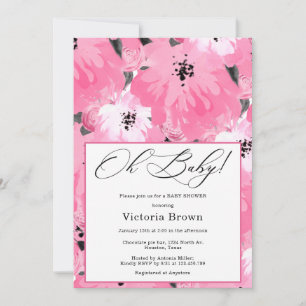 Invitation de fête prénatale Oh Baby à fleurs rose