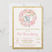 Invitation de fête prénatale pour bébé fille éléph (Devant)
