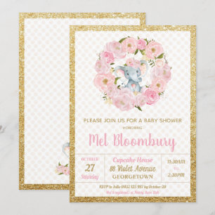 Invitation de fête prénatale pour bébé fille éléph