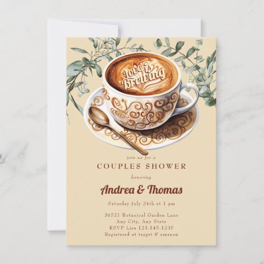 Invitation de fête prénatale pour couple | Café à (Devant)