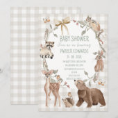 Invitation de fête prénatale rustique beige forêt (Devant / Derrière)