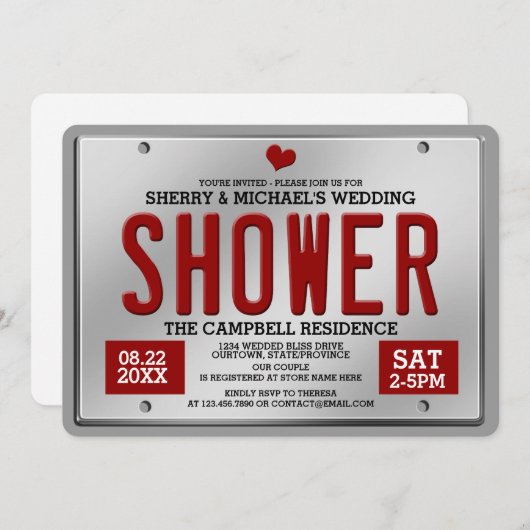 Invitation de fête prénuptiale avec plaque d'immat (Devant / Derrière)