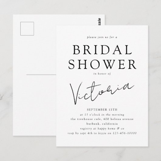 Invitation de fête prénuptiale de mariage minimali (Devant / Derrière)