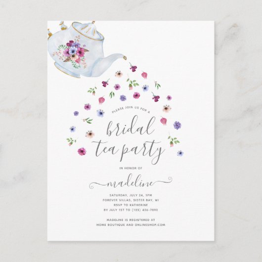 Invitation de fête prénuptiale Floral Théière (Devant)