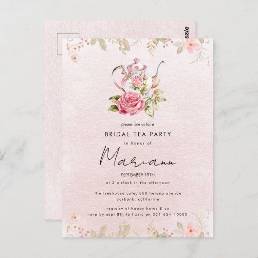 Invitation de fête prénuptiale pour un thé dans le (Devant / Derrière)