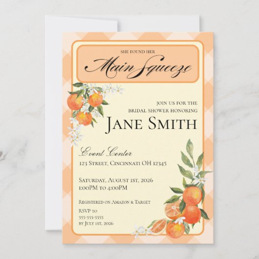 Invitation de fête prénuptiale sur le thème Orange (Devant)