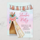 Invitation de fête pyjama avec tente tipi bohème (Devant / Derrière)