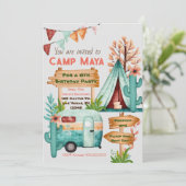 Invitation de fête pyjama de camping pour filles B (Debout devant)