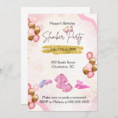 Invitation de fête pyjama rose et or (Devant / Derrière)