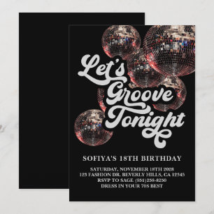 Invitation de fête rétro disco boule années 70 gro