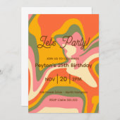 Invitation de fête rétro groovy avec marbre (Devant / Derrière)