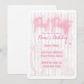 Invitation de fête rétro rose pour une soirée pisc (Devant / Derrière)