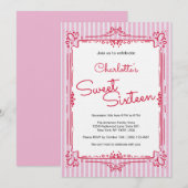 Invitation de fête Rose à rayures pour une Princes (Devant / Derrière)